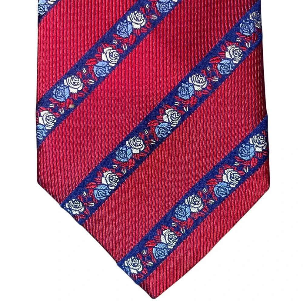Thomas Pink 100% Silk Mens Necktie Navy/Red Stripped Floral Classic France